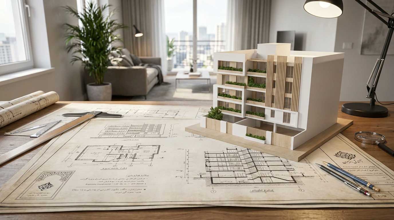 میز کار معماری طراحی مجتمع مسکونی