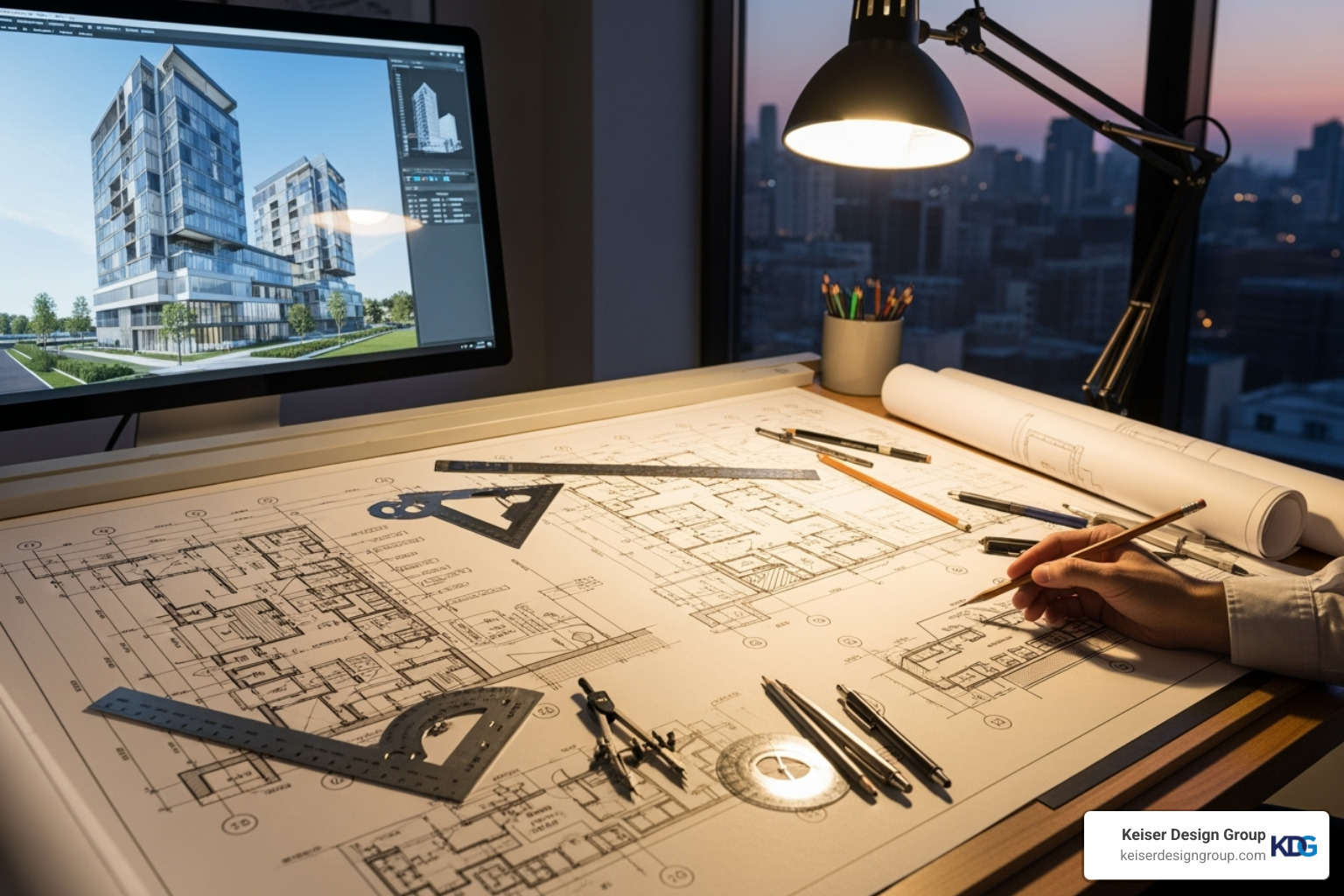 نمایش صفحهنمایش نرمافزار AutoCAD با ابزارهای رسم پلان ساختمان